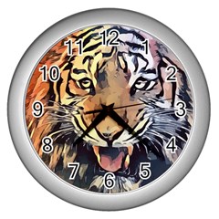 Tiger Animal Teeth Nature Design Wall Clocks (silver) 