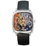 Tiger Animal Teeth Nature Design Square Metal Watch Front