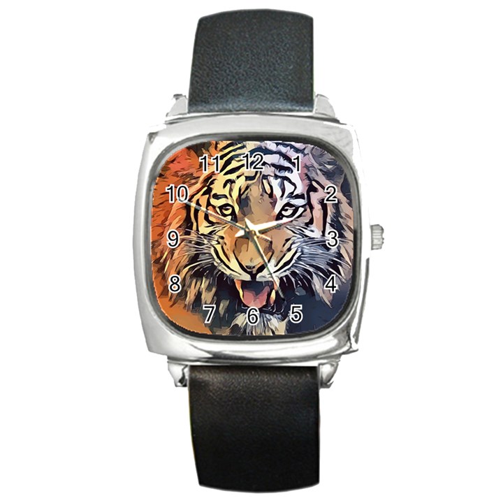 Tiger Animal Teeth Nature Design Square Metal Watch