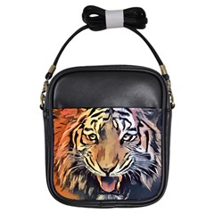 Tiger Animal Teeth Nature Design Girls Sling Bags by Simbadda