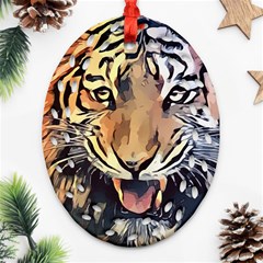 Tiger Animal Teeth Nature Design Oval Filigree Ornament (two Sides) by Simbadda