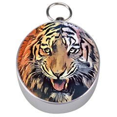 Tiger Animal Teeth Nature Design Silver Compasses by Simbadda