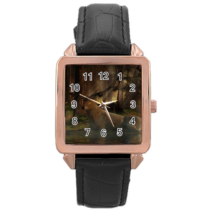 Mammal Nature Wood Tree Waters Rose Gold Leather Watch 