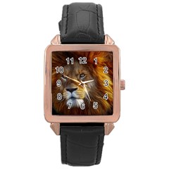 Fractalius Big Cat Animal Rose Gold Leather Watch  by Simbadda