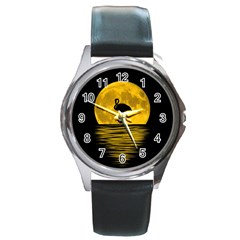 Moon Reflection Flamenco Animal Round Metal Watch by Simbadda