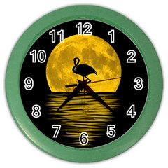 Moon Reflection Flamenco Animal Color Wall Clocks by Simbadda