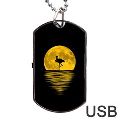 Moon Reflection Flamenco Animal Dog Tag Usb Flash (two Sides) by Simbadda