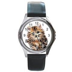 Kitten Mammal Animal Young Cat Round Metal Watch by Simbadda