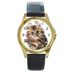 Kitten Mammal Animal Young Cat Round Gold Metal Watch by Simbadda