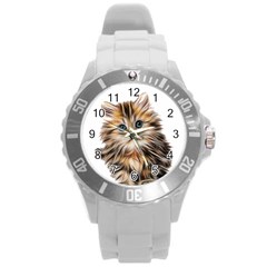 Kitten Mammal Animal Young Cat Round Plastic Sport Watch (l) by Simbadda