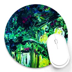 Old Tree And House With An Arch 3 Round Mousepads by bestdesignintheworld