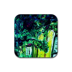 Old Tree And House With An Arch 3 Rubber Coaster (square)  by bestdesignintheworld