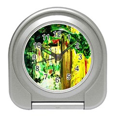 Old Tree And House With An Arch 4 Travel Alarm Clocks by bestdesignintheworld