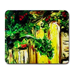 Old Tree And House With An Arch 2 Large Mousepads by bestdesignintheworld