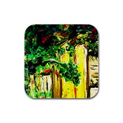 Old Tree And House With An Arch 2 Rubber Square Coaster (4 Pack)  by bestdesignintheworld