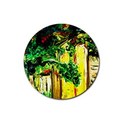 Old Tree And House With An Arch 2 Rubber Round Coaster (4 Pack)  by bestdesignintheworld