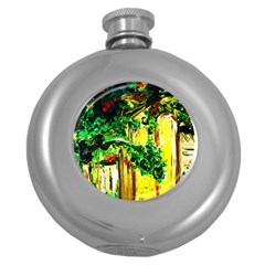 Old Tree And House With An Arch 2 Round Hip Flask (5 Oz) by bestdesignintheworld