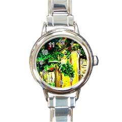 Old Tree And House With An Arch 2 Round Italian Charm Watch by bestdesignintheworld