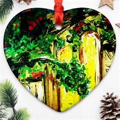 Old Tree And House With An Arch 2 Ornament (heart) by bestdesignintheworld