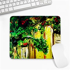 Old Tree And House With An Arch 2 Large Mousepads by bestdesignintheworld