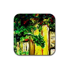 Old Tree And House With An Arch 2 Rubber Coaster (square)  by bestdesignintheworld