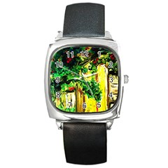 Old Tree And House With An Arch 2 Square Metal Watch by bestdesignintheworld