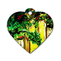 Old Tree And House With An Arch 2 Dog Tag Heart (two Sides) by bestdesignintheworld