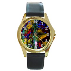 Night At The Foot Of Fudziama 1 Round Gold Metal Watch by bestdesignintheworld