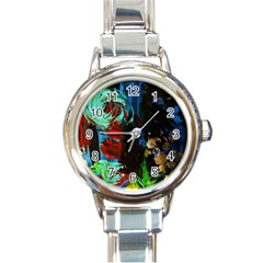 Night At The Foot Of Fudziama 2 Round Italian Charm Watch by bestdesignintheworld