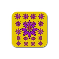 Fantasy Big Flowers In The Happy Jungle Of Love Rubber Square Coaster (4 Pack)  by pepitasart