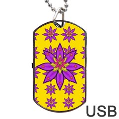 Fantasy Big Flowers In The Happy Jungle Of Love Dog Tag Usb Flash (two Sides) by pepitasart