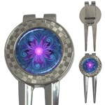 Blown Glass Flower of an ElectricBlue Fractal Iris 3-in-1 Golf Divots Front