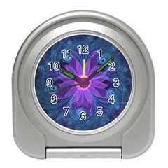 Blown Glass Flower Of An Electricblue Fractal Iris Travel Alarm Clocks by jayaprime