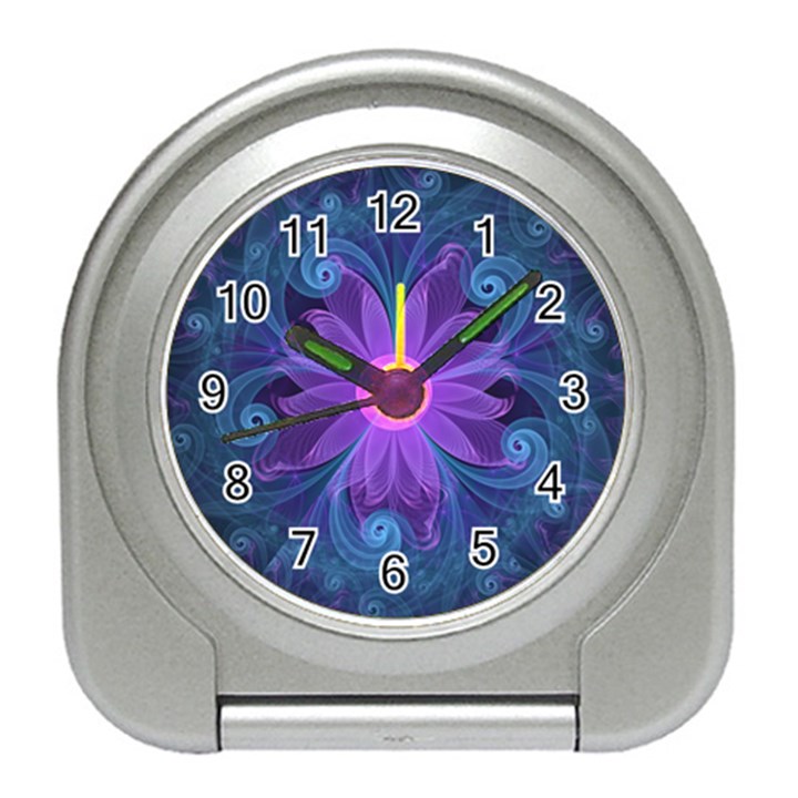 Blown Glass Flower of an ElectricBlue Fractal Iris Travel Alarm Clocks