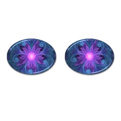 Blown Glass Flower Of An Electricblue Fractal Iris Cufflinks (oval) by jayaprime