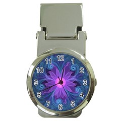 Blown Glass Flower Of An Electricblue Fractal Iris Money Clip Watches by jayaprime