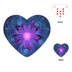 Blown Glass Flower Of An Electricblue Fractal Iris Playing Cards (heart)  by jayaprime