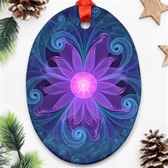 Blown Glass Flower Of An Electricblue Fractal Iris Oval Ornament (two Sides) by jayaprime