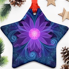 Blown Glass Flower Of An Electricblue Fractal Iris Star Ornament (two Sides) by jayaprime