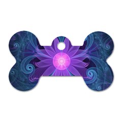 Blown Glass Flower Of An Electricblue Fractal Iris Dog Tag Bone (one Side) by jayaprime