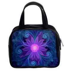 Blown Glass Flower Of An Electricblue Fractal Iris Classic Handbags (2 Sides) by jayaprime