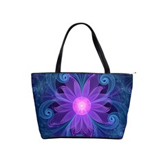 Blown Glass Flower Of An Electricblue Fractal Iris Shoulder Handbags by jayaprime