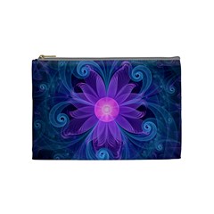 Blown Glass Flower Of An Electricblue Fractal Iris Cosmetic Bag (medium)  by jayaprime