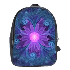 Blown Glass Flower Of An Electricblue Fractal Iris School Bag (large) by jayaprime