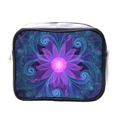 Blown Glass Flower Of An Electricblue Fractal Iris Mini Toiletries Bags by jayaprime