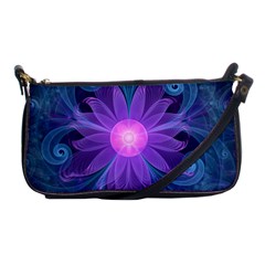 Blown Glass Flower Of An Electricblue Fractal Iris Shoulder Clutch Bags by jayaprime