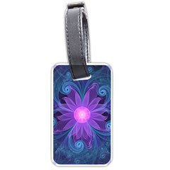 Blown Glass Flower Of An Electricblue Fractal Iris Luggage Tags (one Side)  by jayaprime