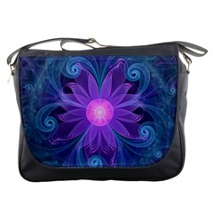 Blown Glass Flower Of An Electricblue Fractal Iris Messenger Bags by jayaprime