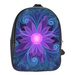 Blown Glass Flower Of An Electricblue Fractal Iris School Bag (xl) by jayaprime