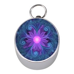 Blown Glass Flower Of An Electricblue Fractal Iris Mini Silver Compasses by jayaprime